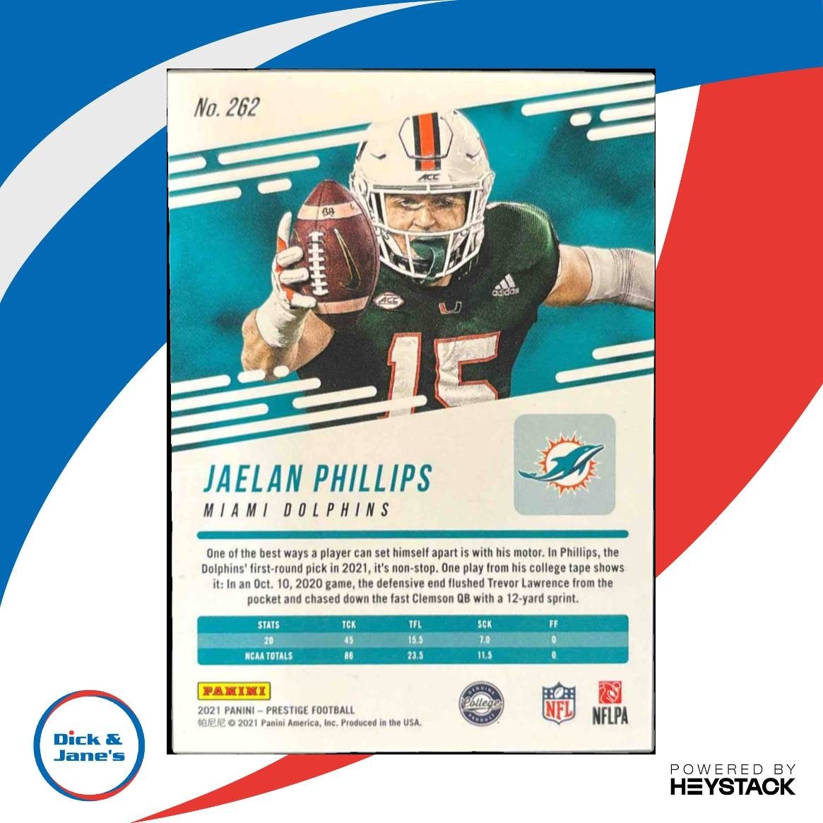 2021 Panini Prestige Jaelan Phillips Xtra Points Pink /50 #262 RC Miami Dolphins