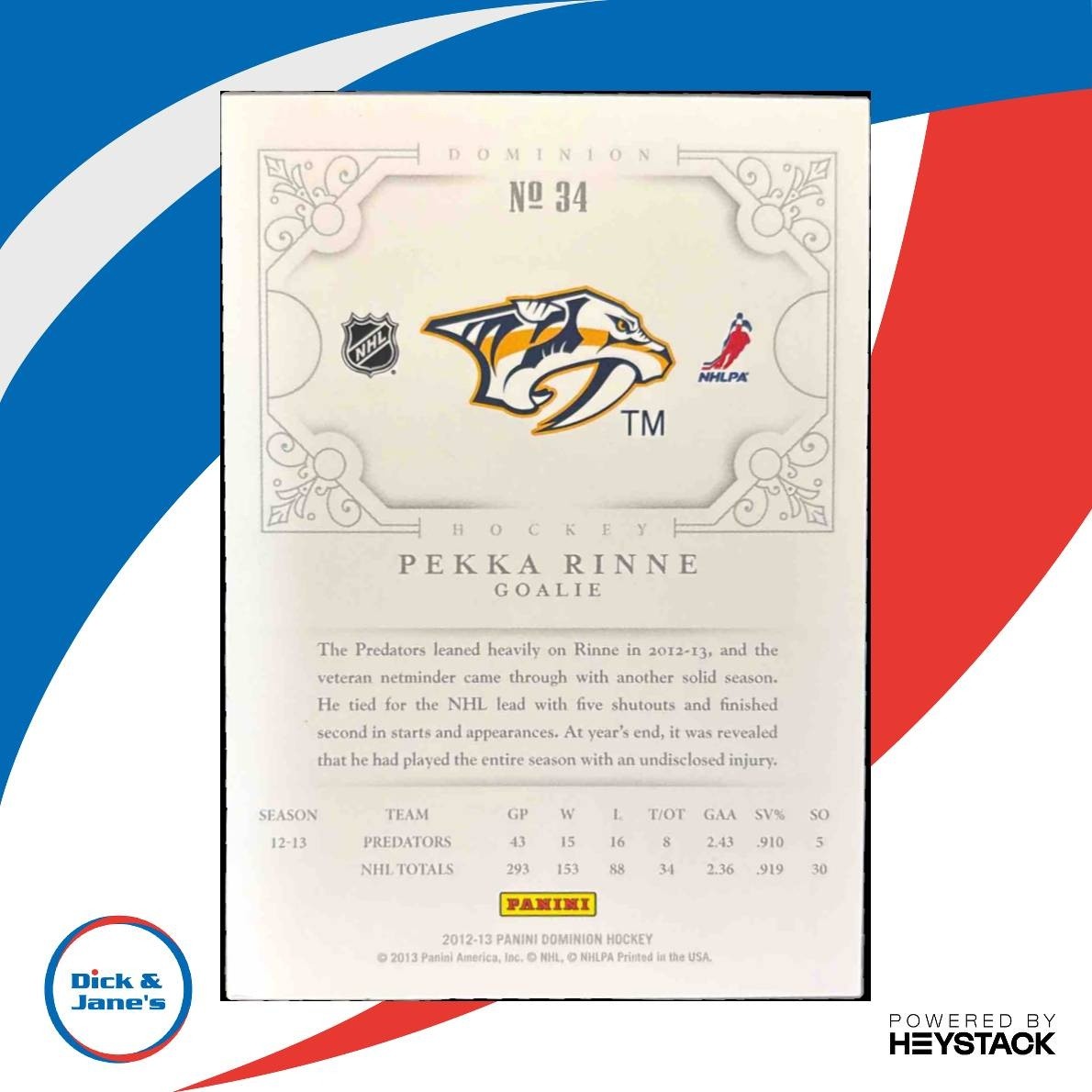 2012-13 Panini Prime Pekka Rinne 2012 13 Dominion /125 #34 Nashville Predators