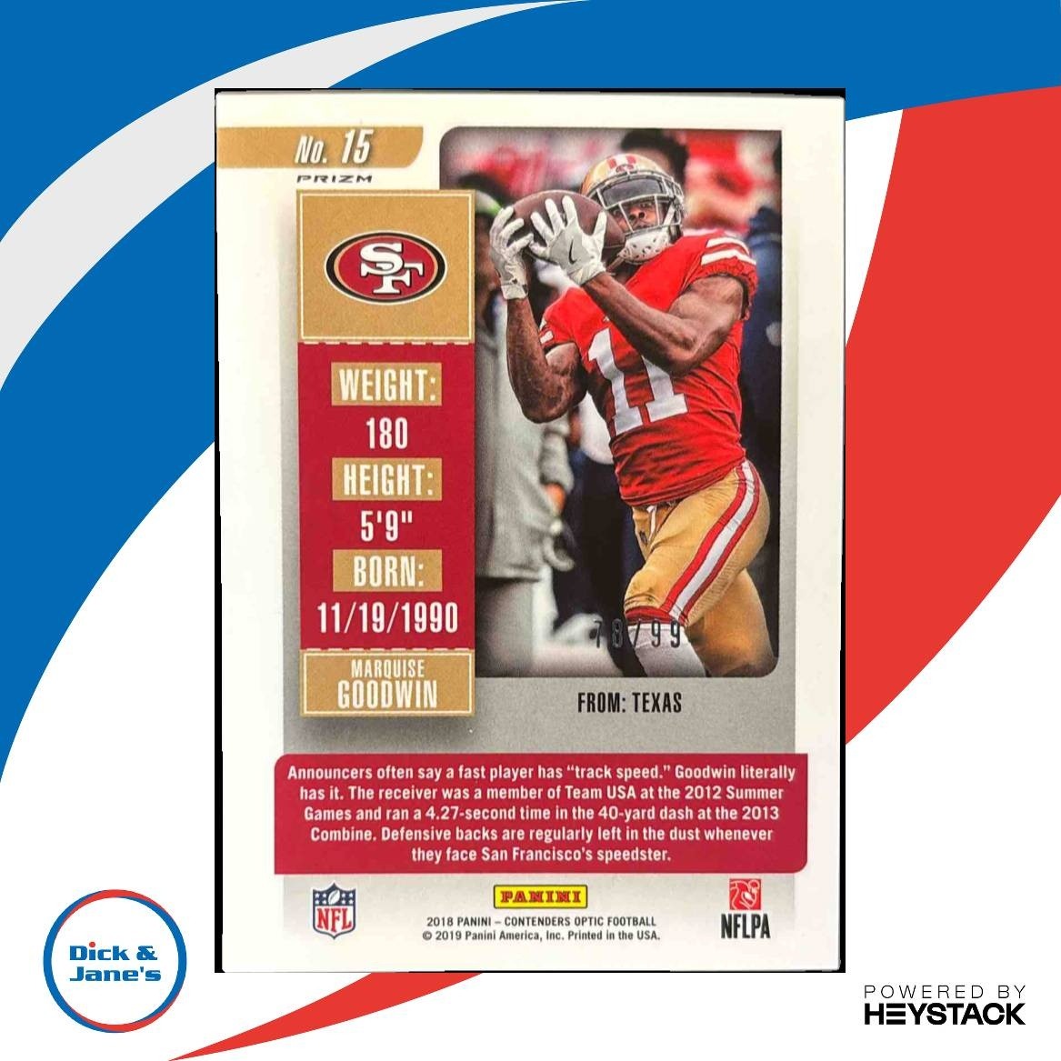 2018 Panini Contenders Optic Marquise Goodwin Blue /99 #15 San Francisco 49ers
