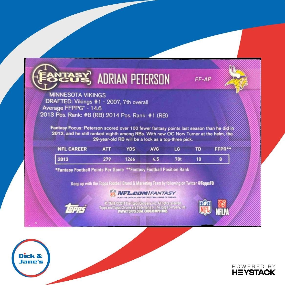 2014 Topps Chrome Adrian Peterson Fantasy Focus #FF-AP Minnesota Vikings