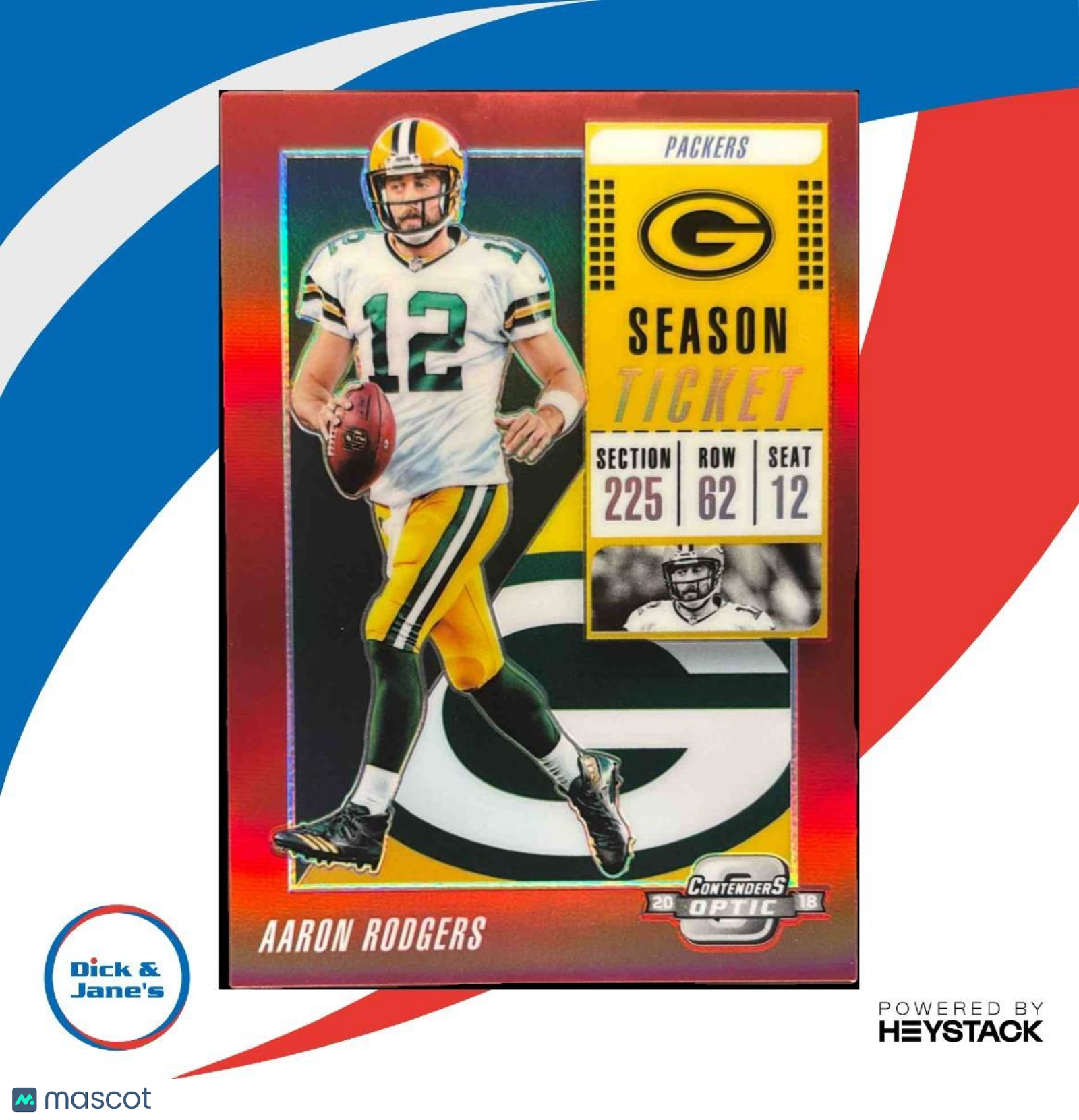2018 Contenders Optic Aaron Rodgers Red /199 #59 Season Ticket Green Bay Packers