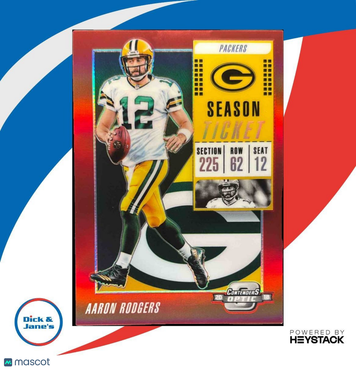 2018 Contenders Optic Aaron Rodgers Red /199 #59 Season Ticket Green Bay Packers