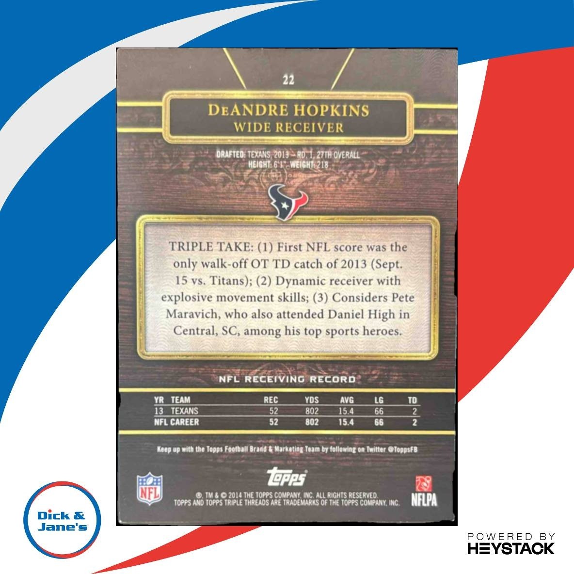 2014 Topps Triple Threads DeAndre Hopkins Purple 12/399 #22 Houston Texans
