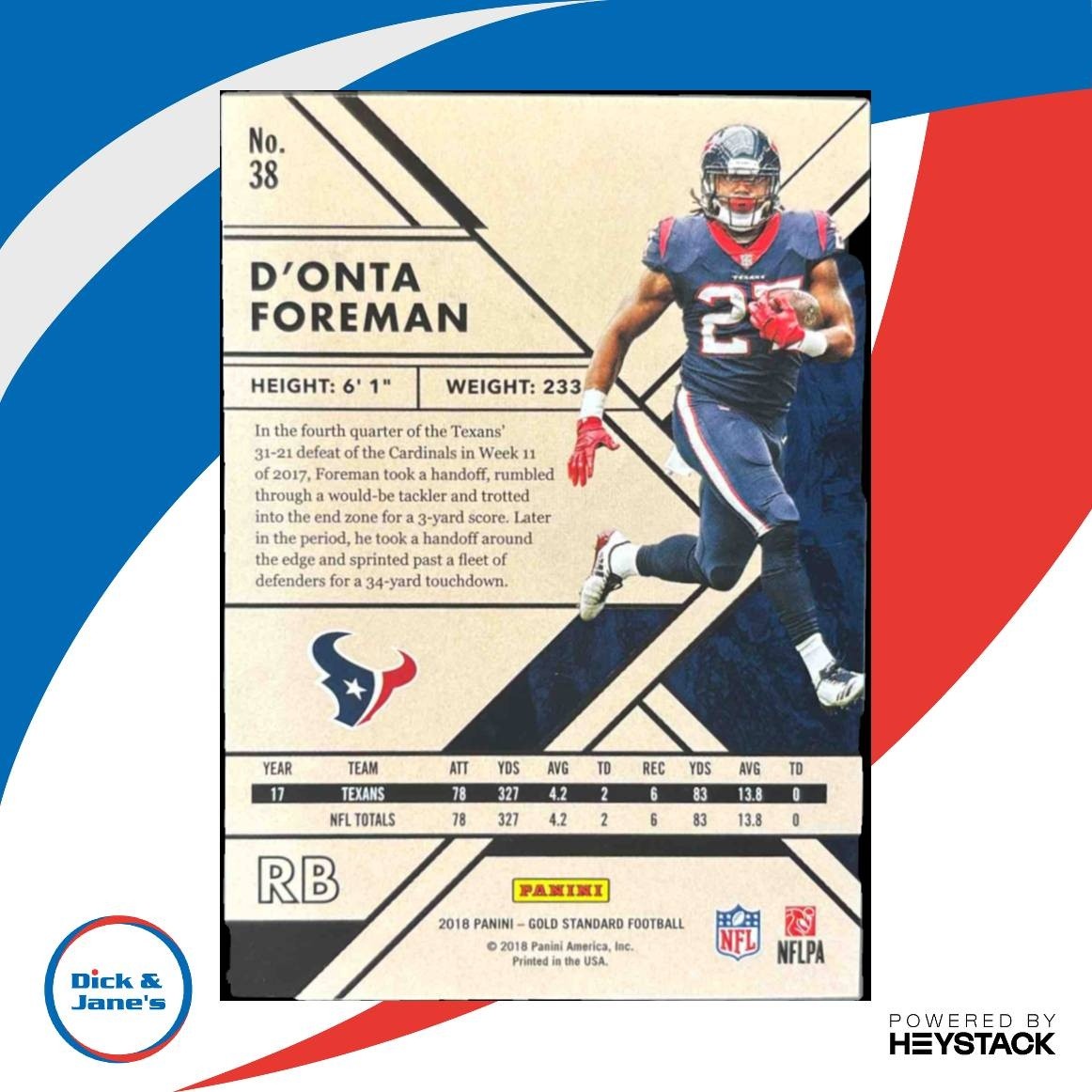 2018 Panini Gold Standard D Onta Foreman Rose 20/25 #38 Houston Texans