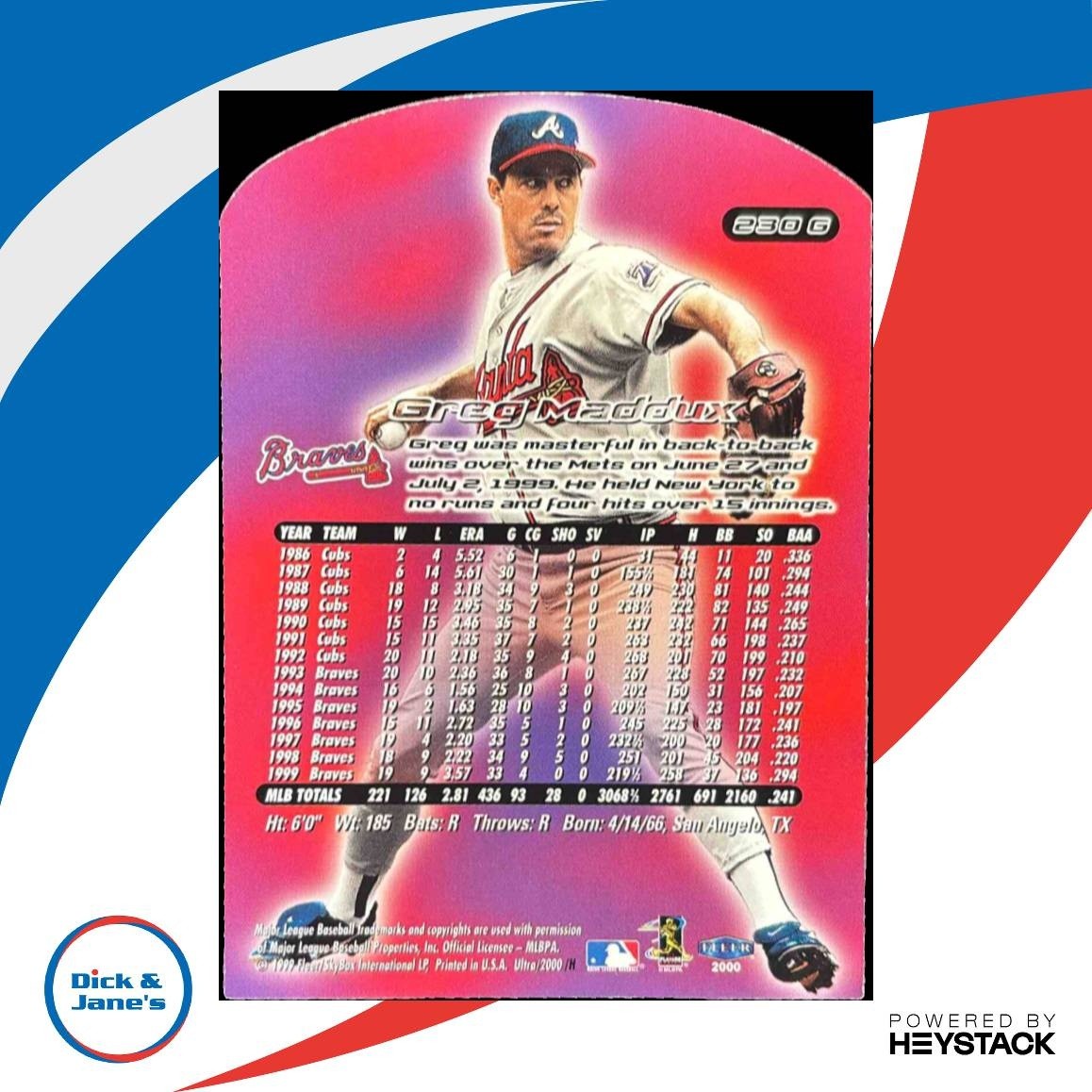 2000 Fleer Ultra Greg Maddux Gold Medallion #230G Atlanta Braves