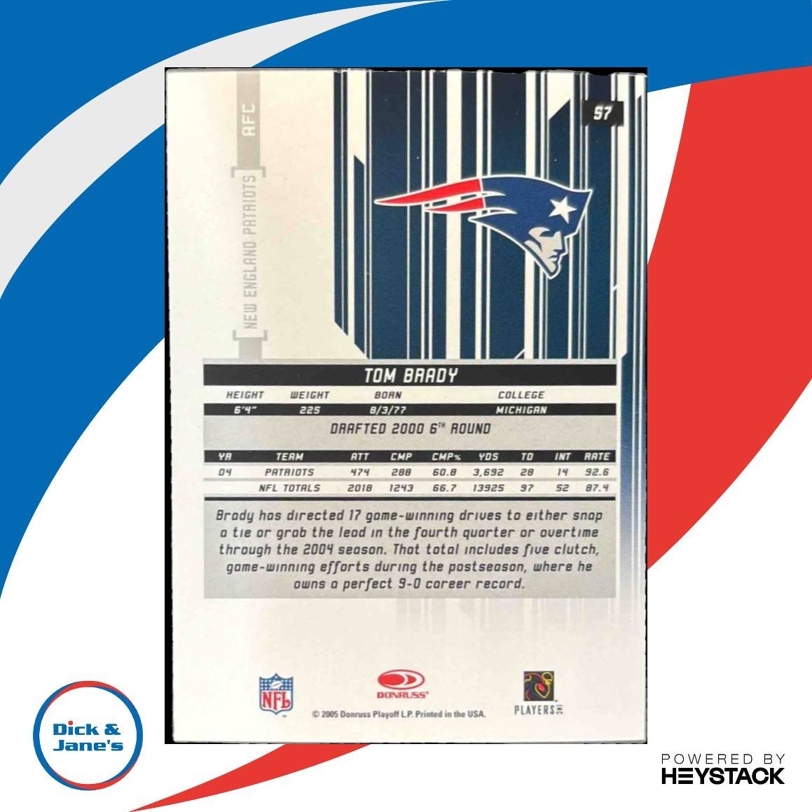 2005 Donruss Zenith Tom Brady #57 New England Patriots