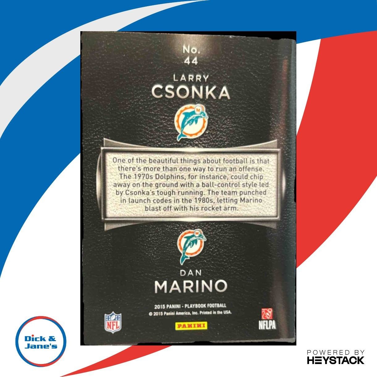 2015 Panini Playbook Dan Marino Larry Csonka 22/299 #44 Miami Dolphins