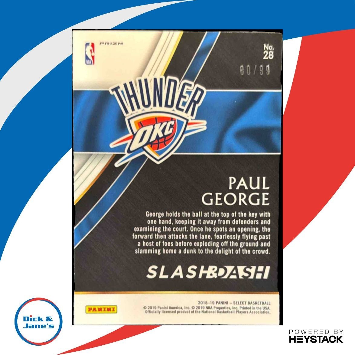 2018-19 Panini Select Paul George Slash and Dash Silver /99 #28 Thunder