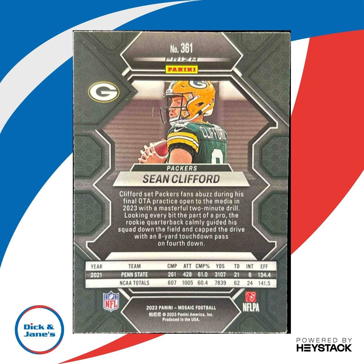 2023 Panini Mosaic Sean Clifford Genesis Mosaic #361 RC Green Bay Packers