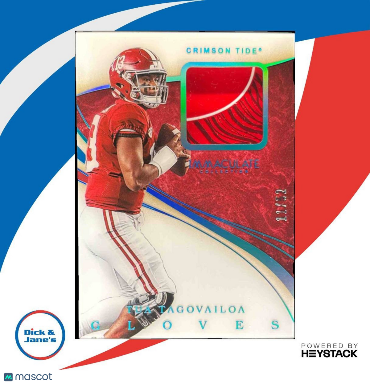 2020 Immaculate Collection Collegiate Tua Tagovailoa Gloves /52 RC Crimson Tide