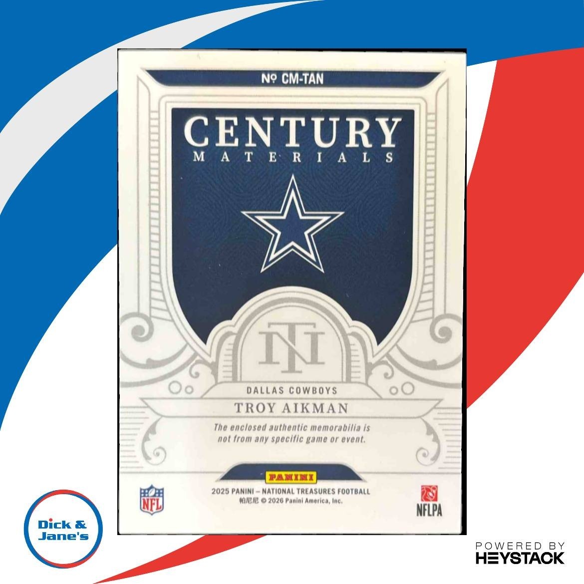 2025 National Treasures Troy Aikman Century Materials /99 #39 MEM Dallas Cowboys