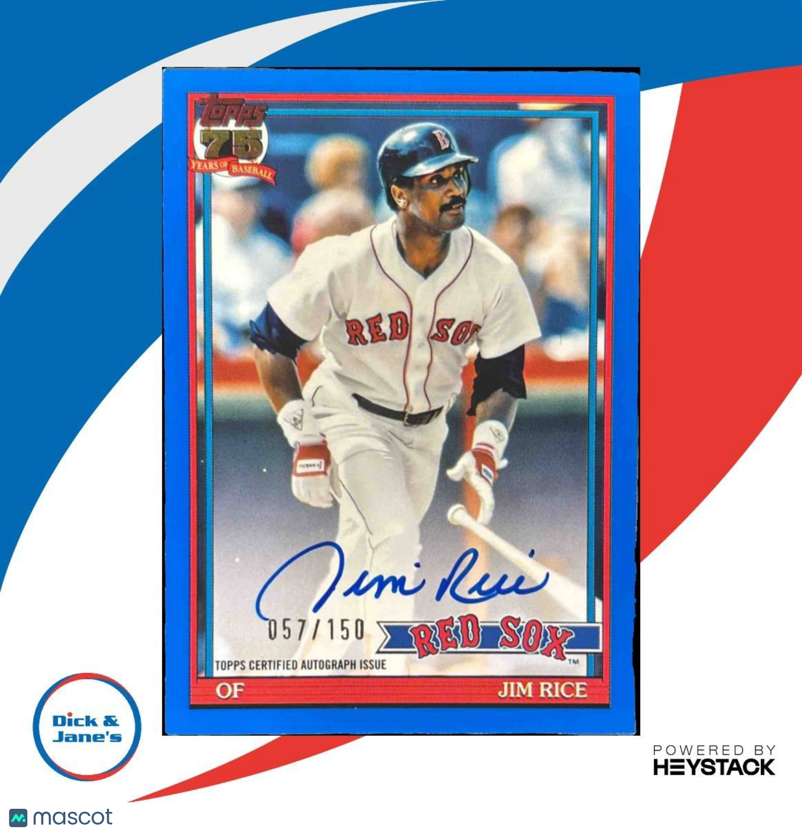 2026 Topps Jim Rice 1991 Auto Blue 57/150 #91A-JRI Boston Red Sox