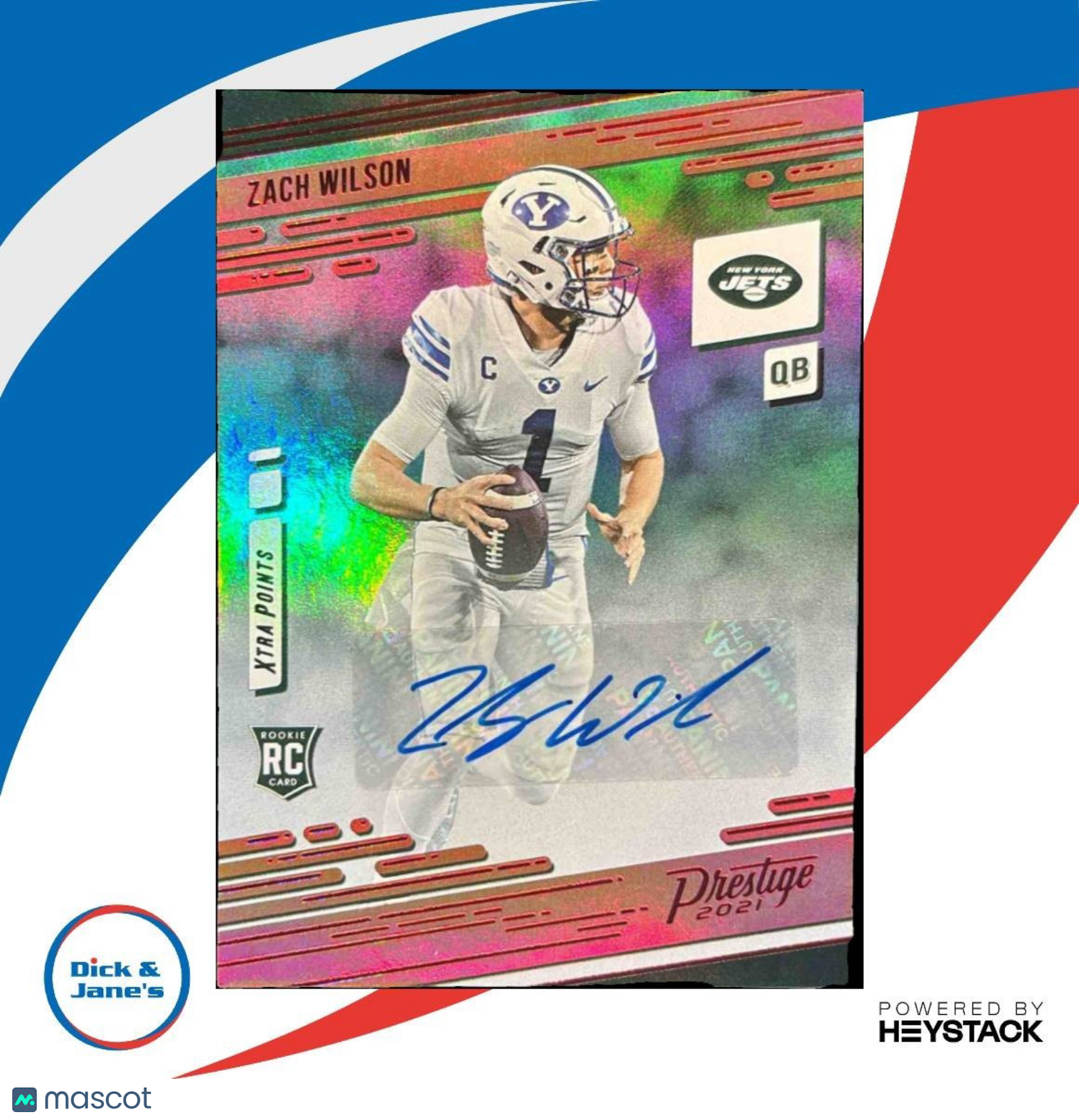 2021 Panini Prestige Zach Wilson Xtra Points Signatures Red #202 RC Auto Jets