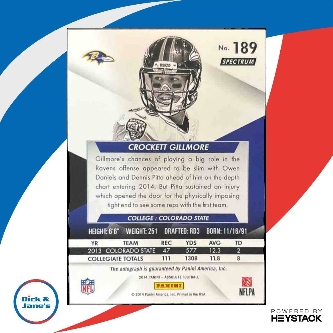 2014 Panini Absolute Crockett Gillmore Spectrum Silver AUTO /99 #189 RC Ravens