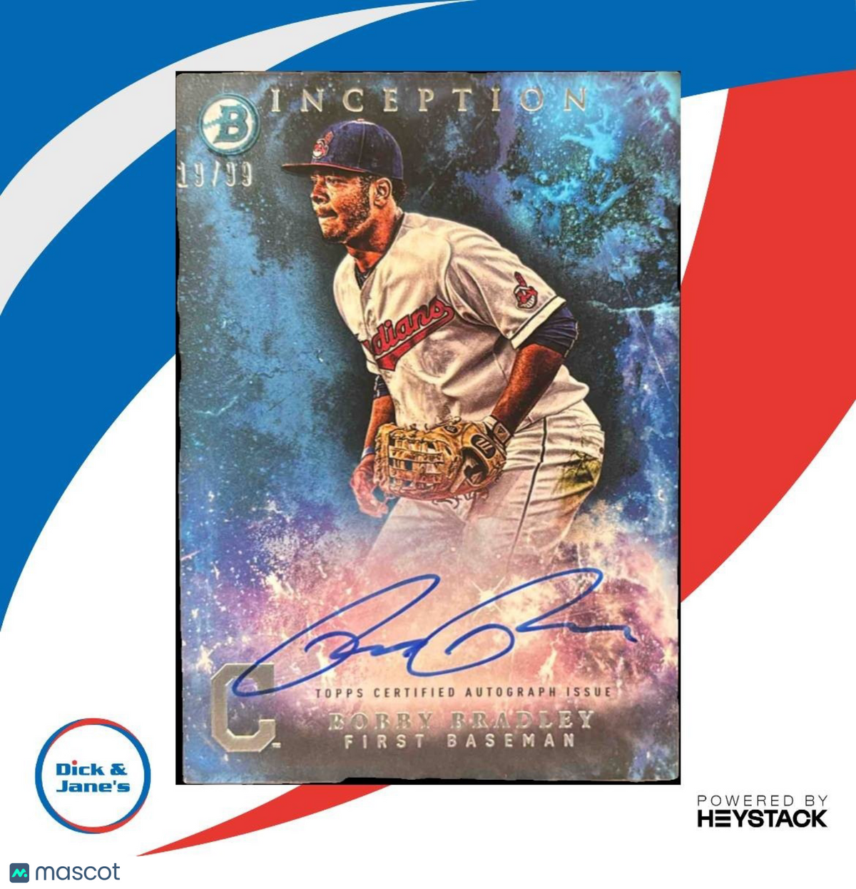 2016 Bowman Inception Bobby Bradley Prospect Auto Blue /99 Cleveland Indians
