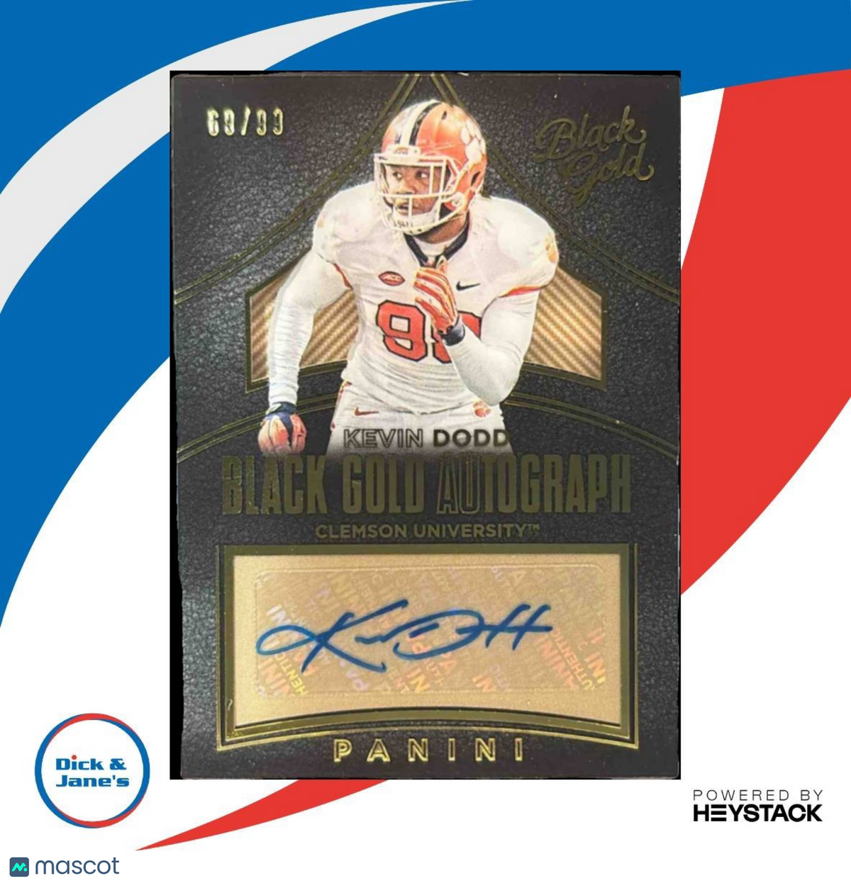 2016 Panini Black Gold Collegiate Kevin Dodd Auto /99 #27 RC Clemson Tigers