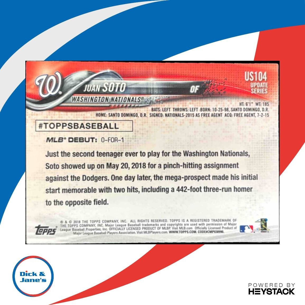 2018 Topps Update Juan Soto #US104 RC Washington Nationals