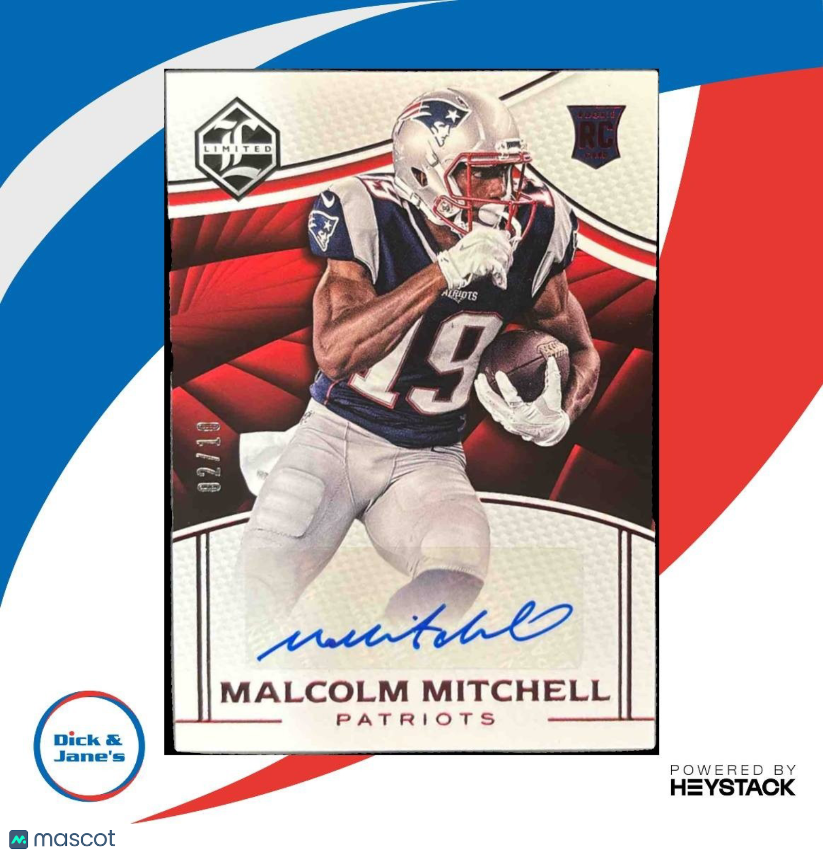 2016 Panini Limited Malcolm Mitchell Ruby /10 #194 RC Auto New England Patriots