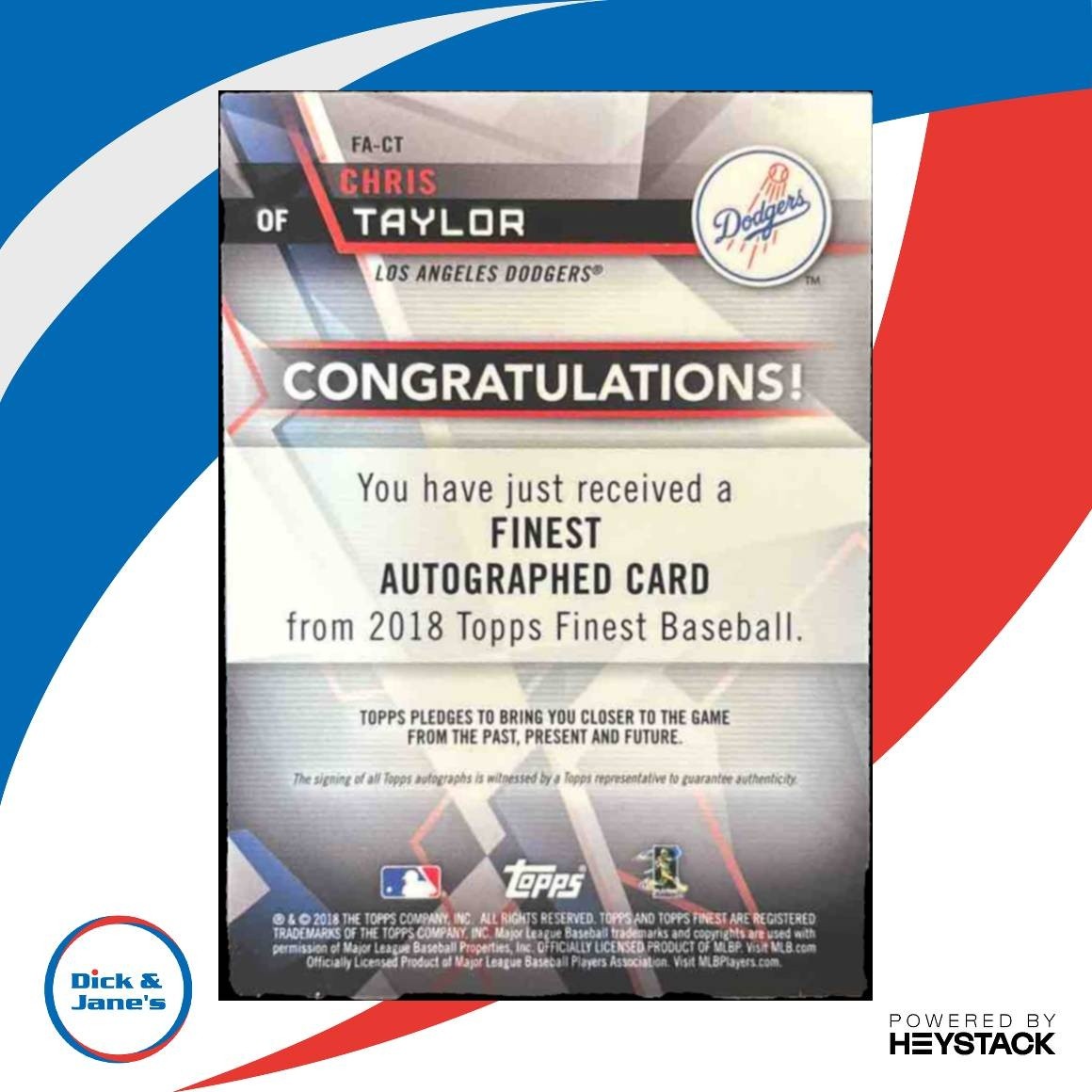 2018 Topps Finest Chris Taylor Auto #FA-CT Los Angeles Dodgers