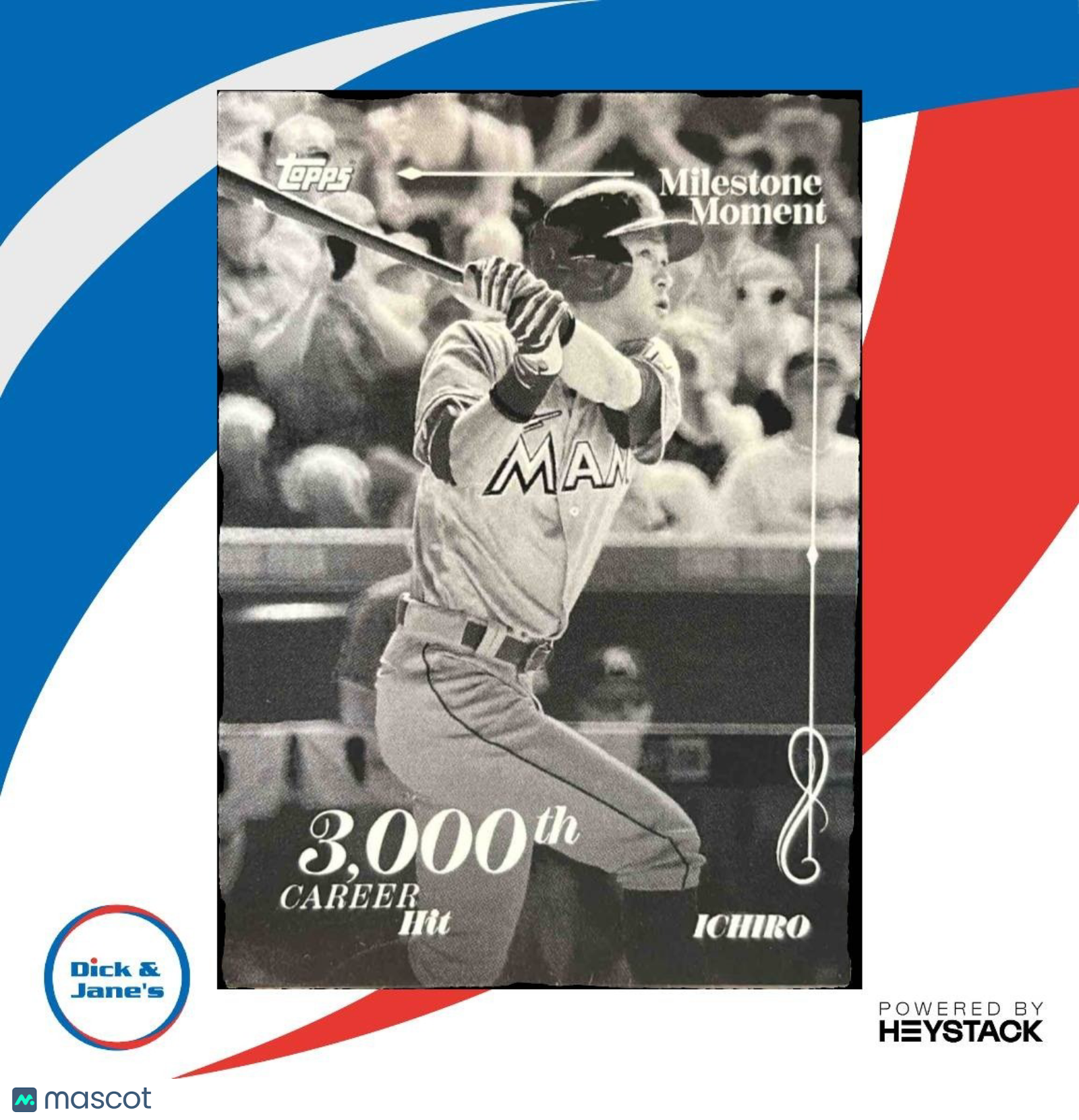 2022 Topps Black & White Ichiro Suzuki Milestone Moments #MM-10 Miami Marlins