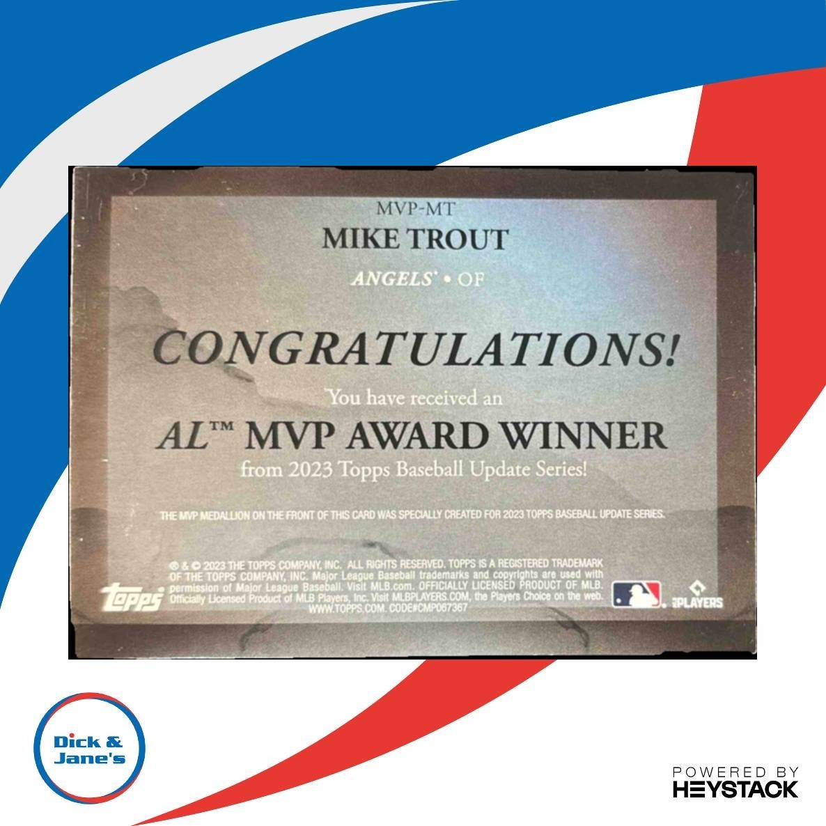 2023 Topps Update Mike Trout MVP Medallion Black 199/199 BOOK END Angels