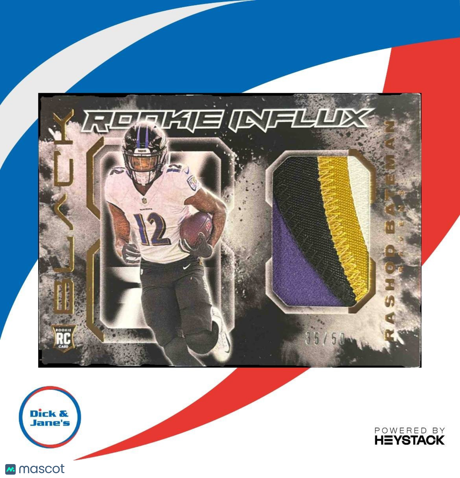 2021 Panini Black Rashod Bateman Rookie Influx Patch /50 RC Baltimore Ravens