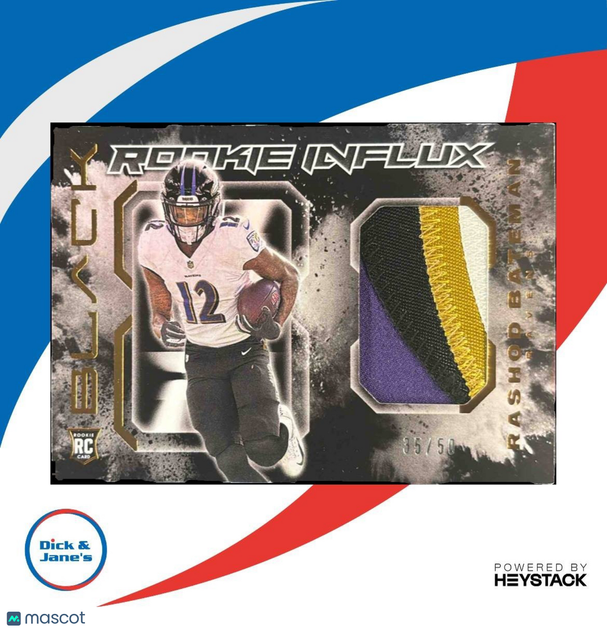 2021 Panini Black Rashod Bateman Rookie Influx Patch /50 RC Baltimore Ravens