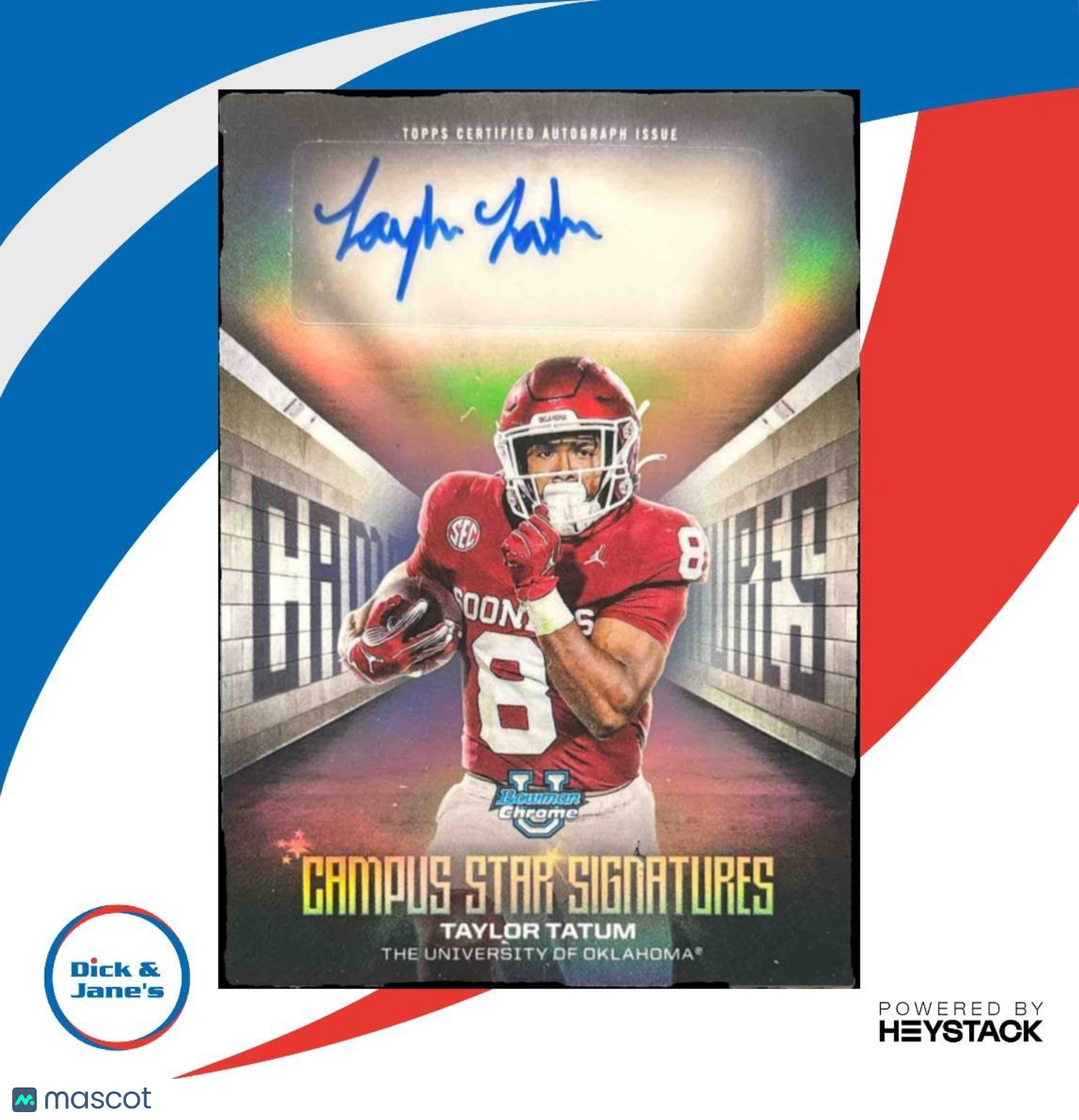2025 Bowman Chrome University Taylor Tatum Campus Star Signature Auto Sooners