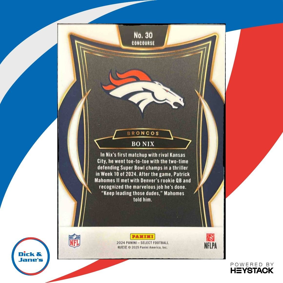 2024 Panini Select Bo Nix Concourse #30 RC Denver Broncos