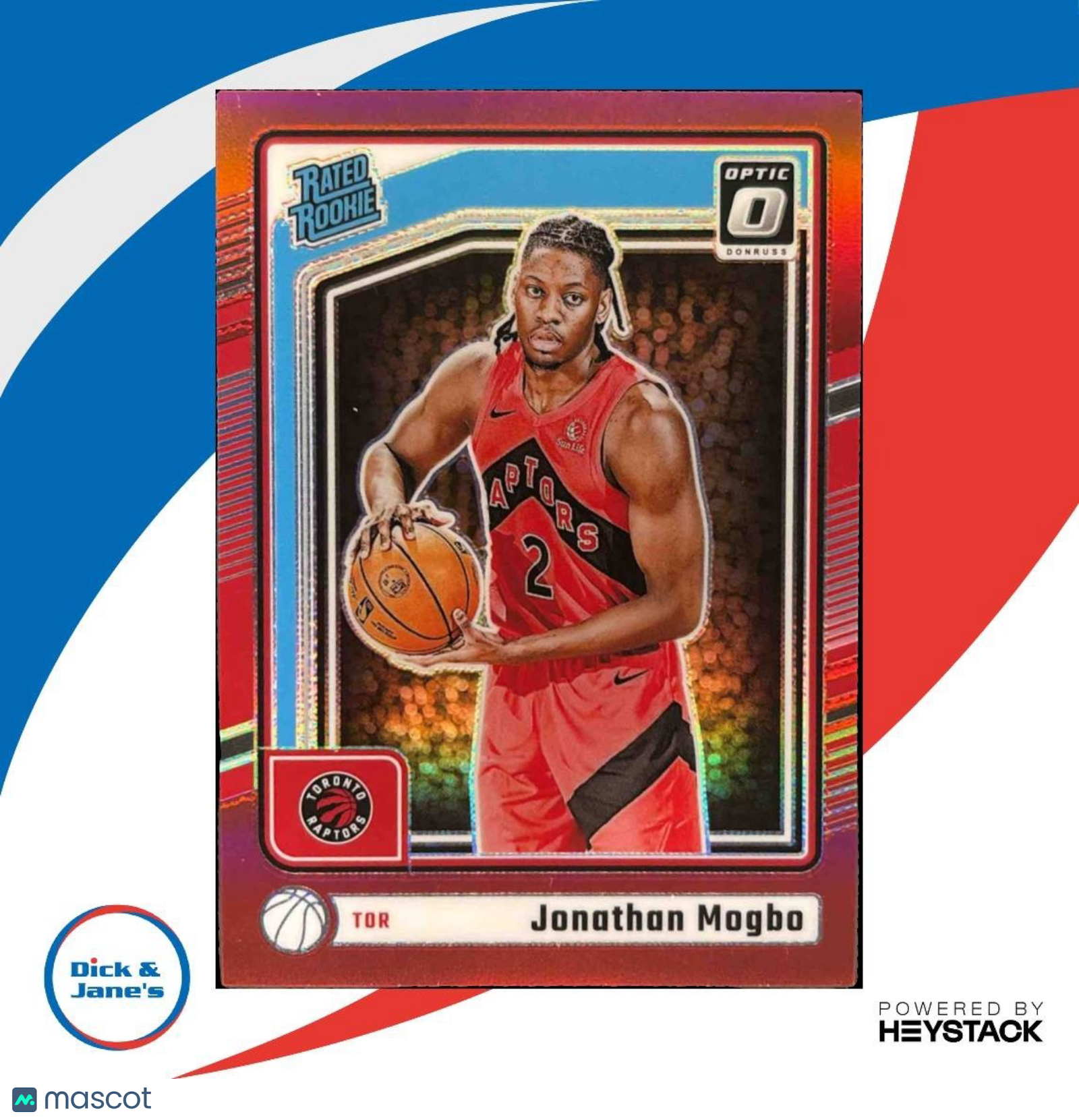 2024-25 Donruss Optic Jonathan Mogbo Red Prizm /99 #297 RC Toronto Raptors