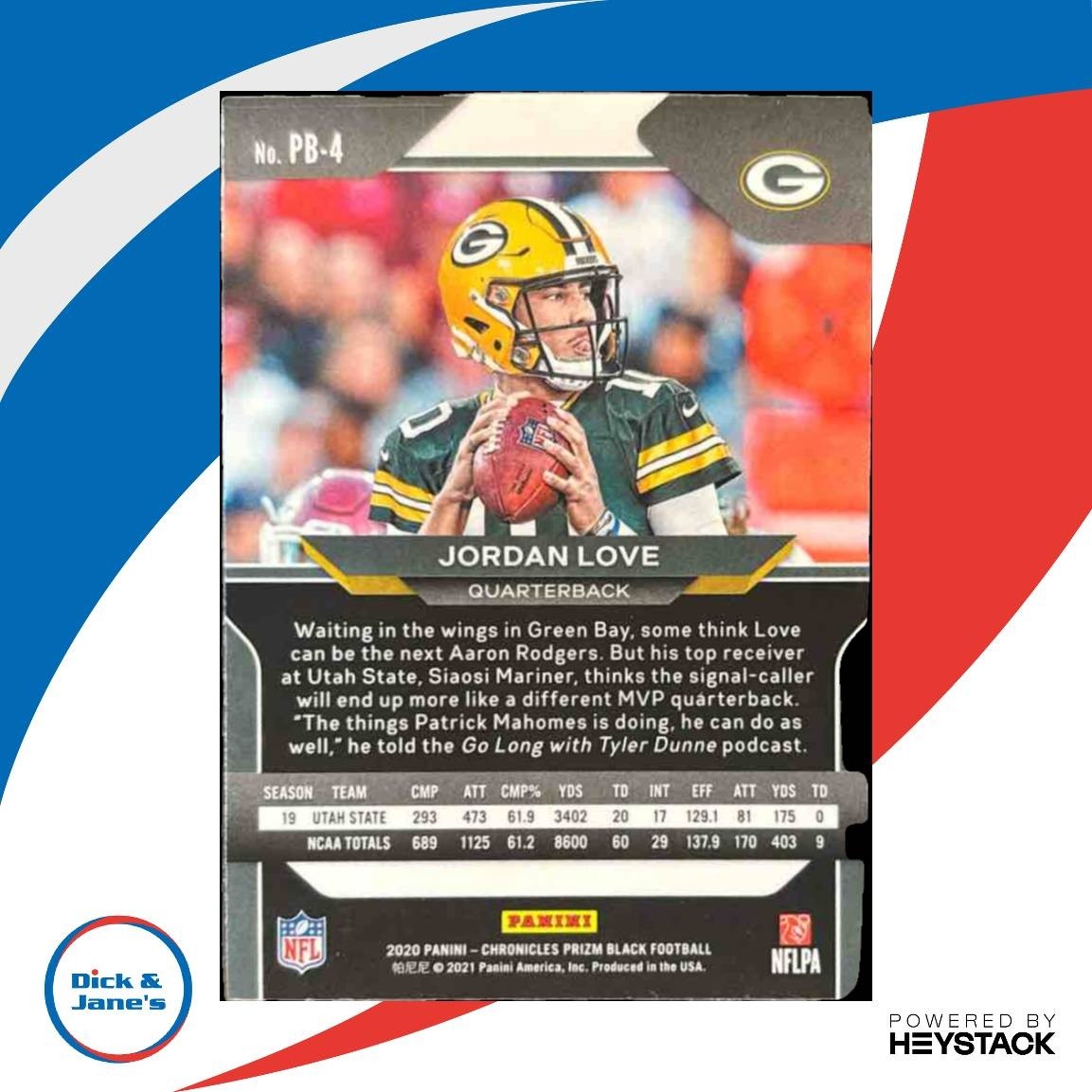 2020 Panini Chronicles Jordan Love Prizm Black PB-4 RC Green Bay Packers