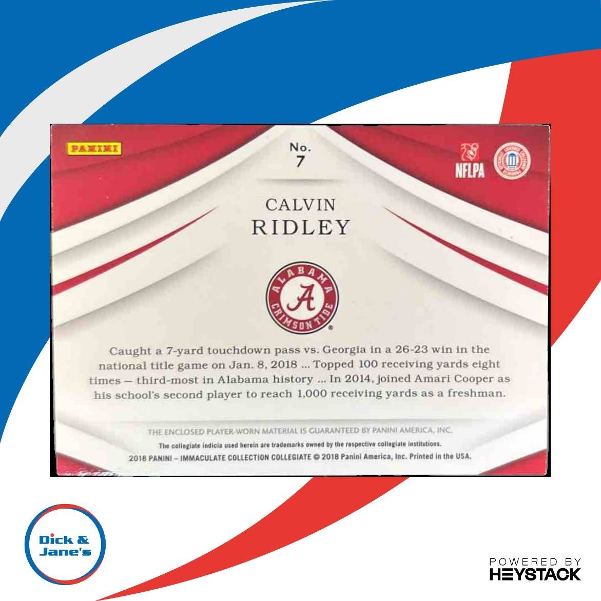 2018 Immaculate Collection Collegiate Calvin Ridley Jumbo /99 #7 RC Crimson Tide