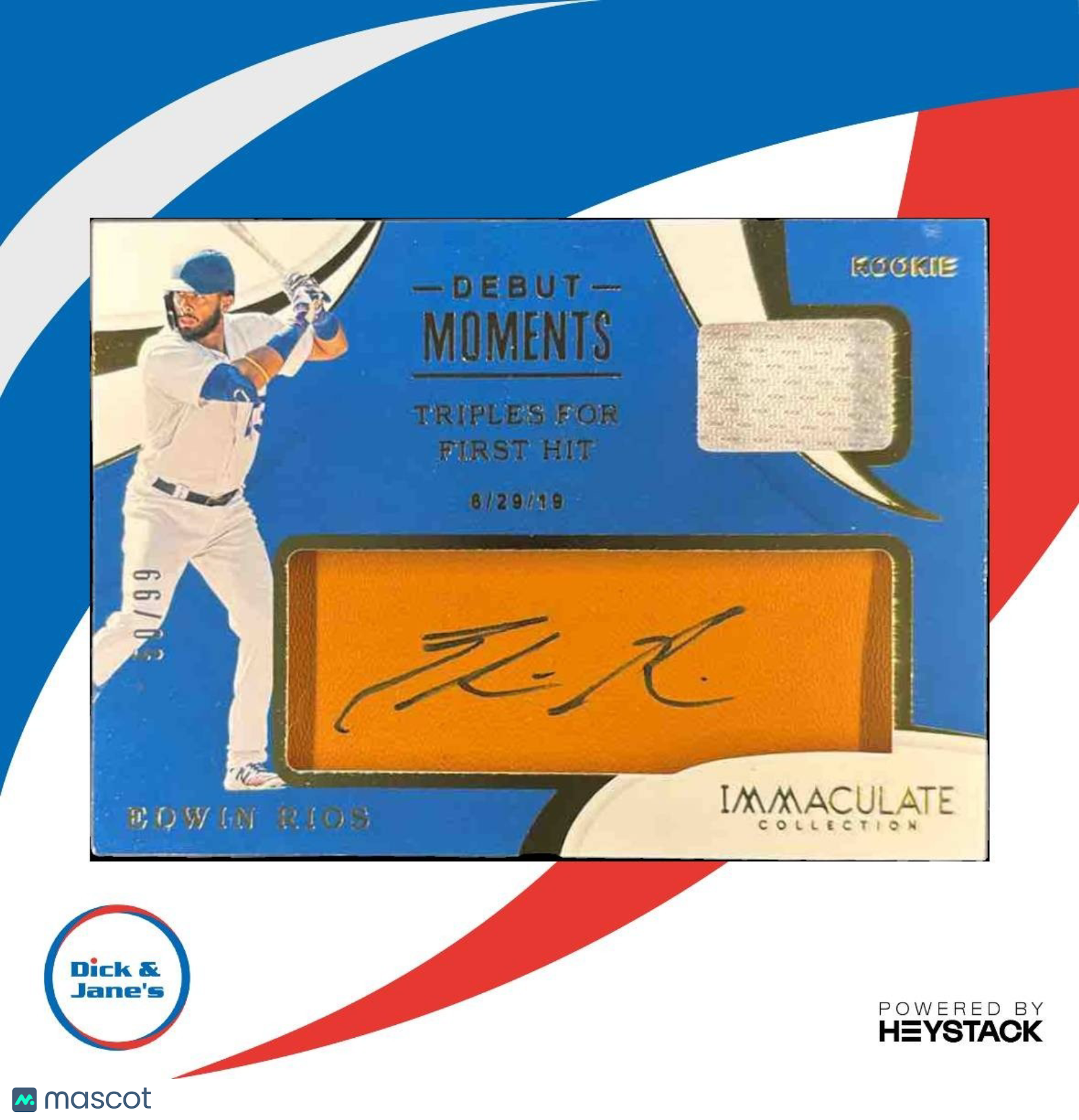 2020 Immaculate Collection Edwin Rios Debut Moments /99 MEM Auto RC Dodgers