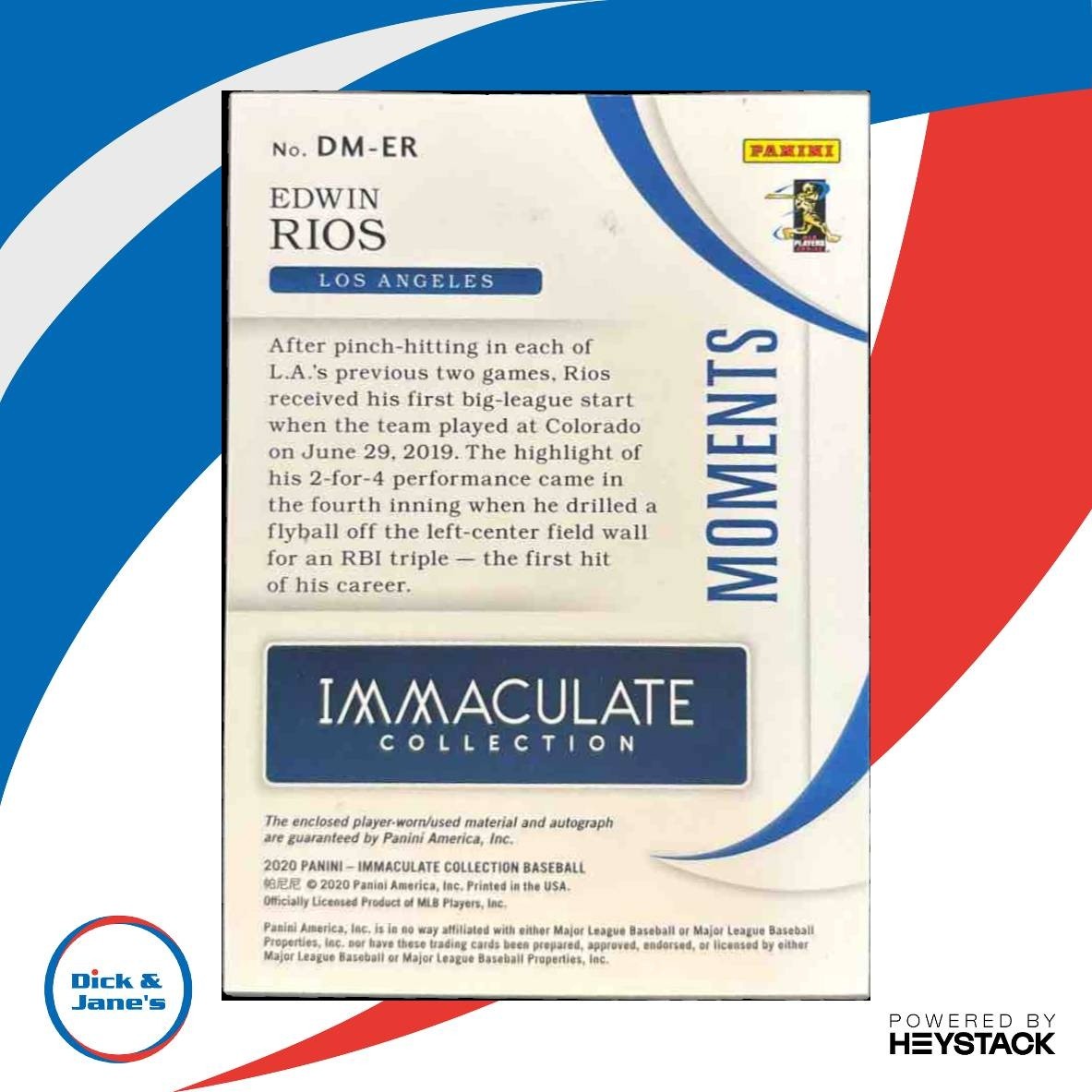 2020 Immaculate Collection Edwin Rios Debut Moments /99 MEM Auto RC Dodgers