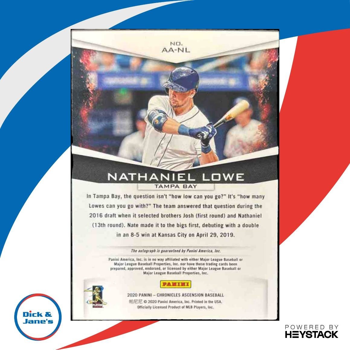 2020 Panini Chronicles Nathaniel Lowe Ascension Auto Gold /99 Tampa Bay Rays