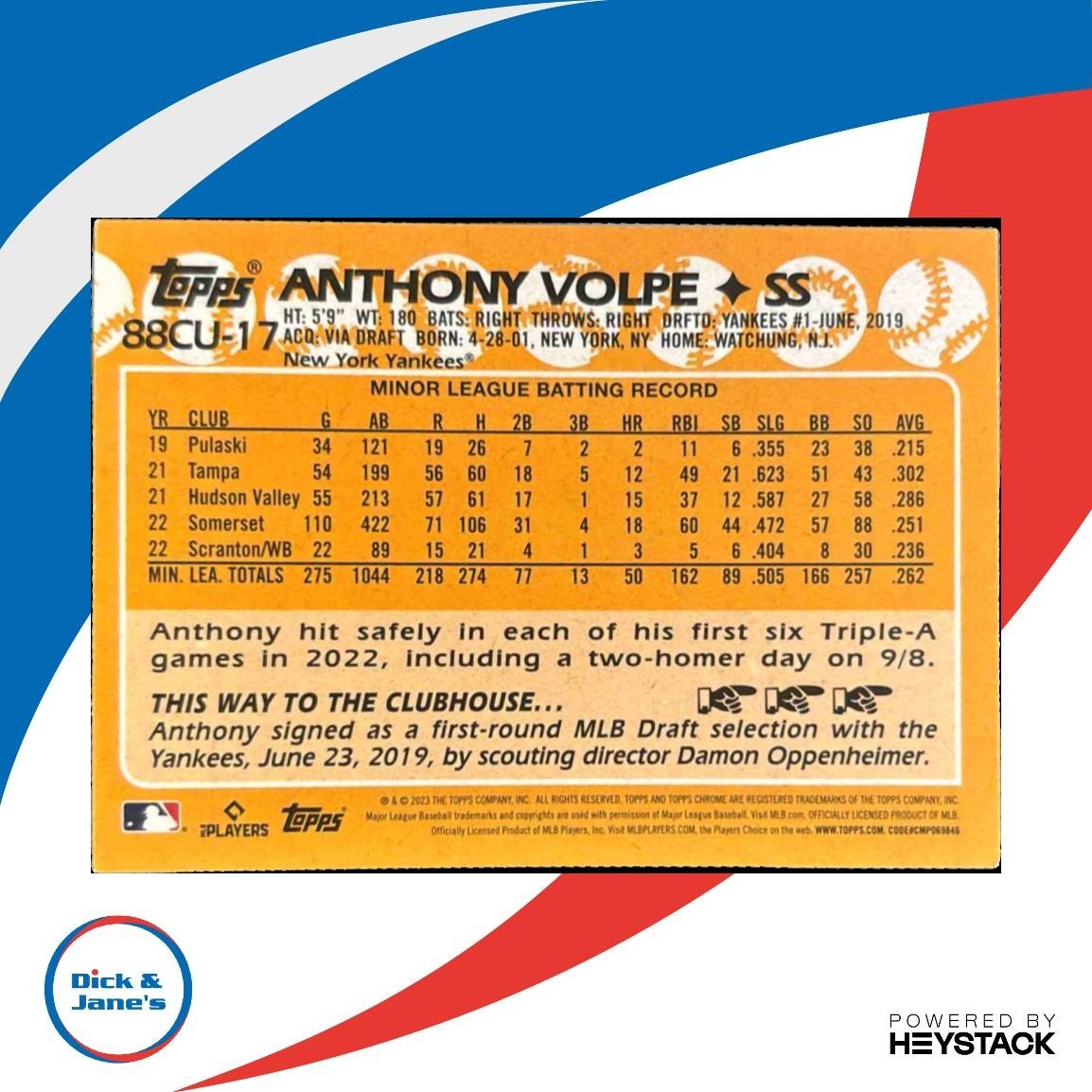 2023 Topps Chrome Update Anthony Volpe 1988 Baseball RC New York Yankees