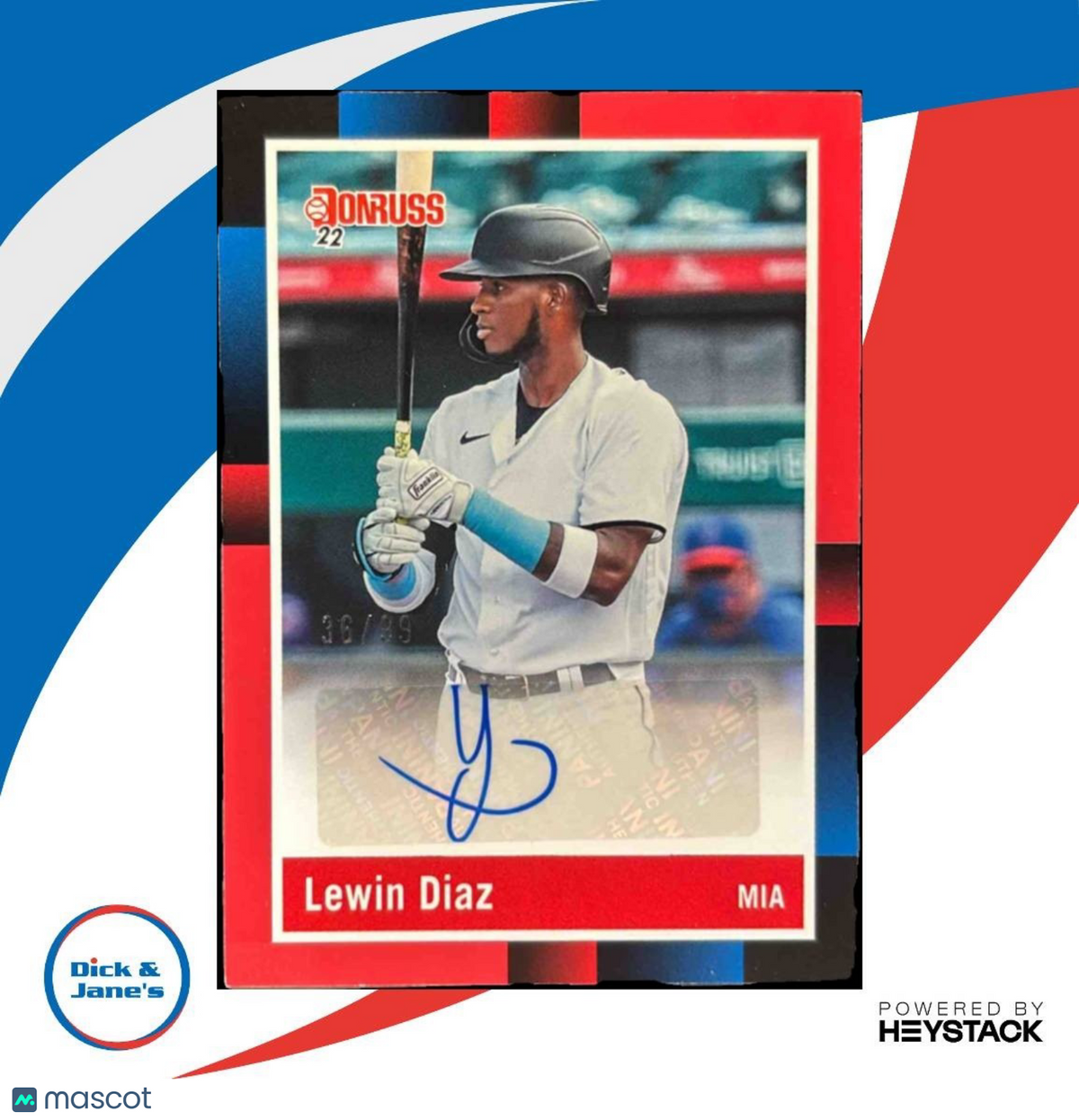 2022 Donruss Lewin Diaz Retro 1988 Signatures Red /99 Auto Miami Marlins