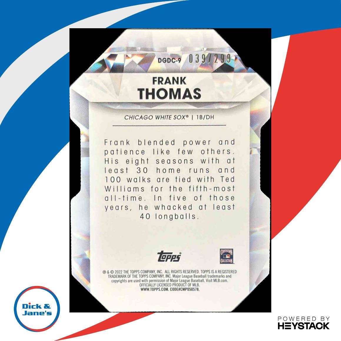 2022 Topps Frank Thomas Diamond Greats Die Cuts Black /299 Chicago White Sox