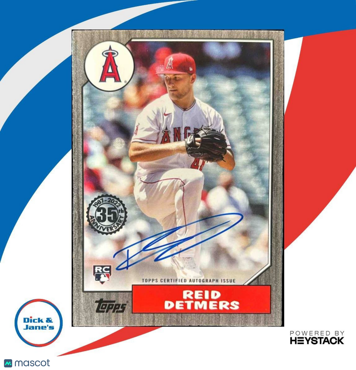 2022 Topps Reid Detmers 1987 Baseball 35th Anniversary Auto Black /199 RC Angels