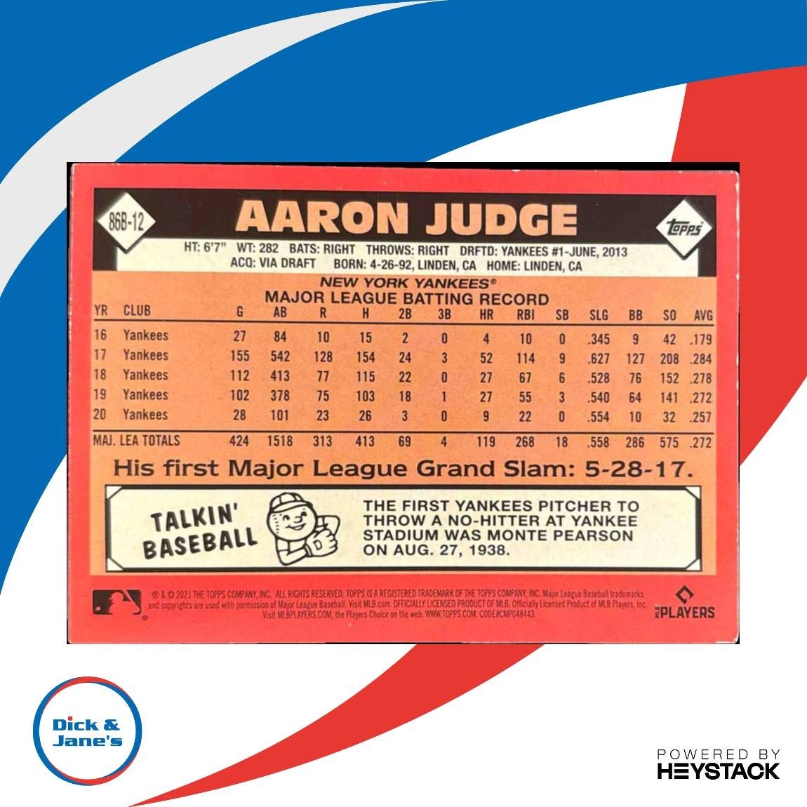 2021 Topps Update Aaron Judge 1986 Baseball 35th Anniversary New York Yankees
