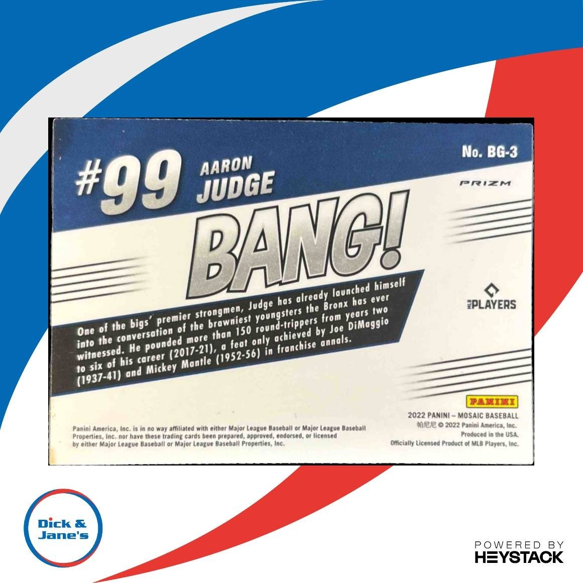 2022 Panini Mosaic Aaron Judge Bang! Green #BG-3 New York Yankees