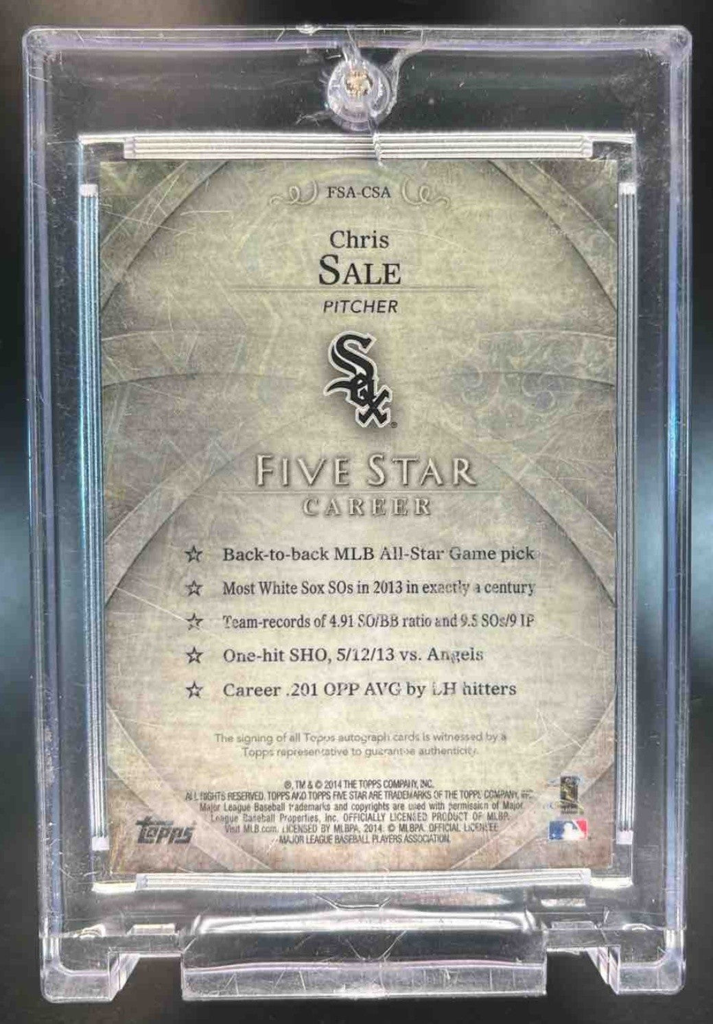 2014 Topps Five Star Chris Sale AUTO /399 #FSA-CSA Auto Chicago White Sox