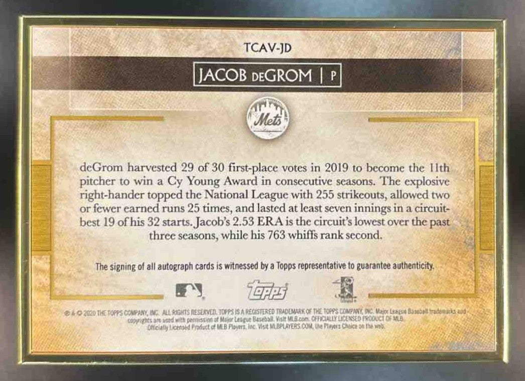 2020 Topps Transcendent Collection Jacob deGrom Auto Variation 25/25 BOOK END