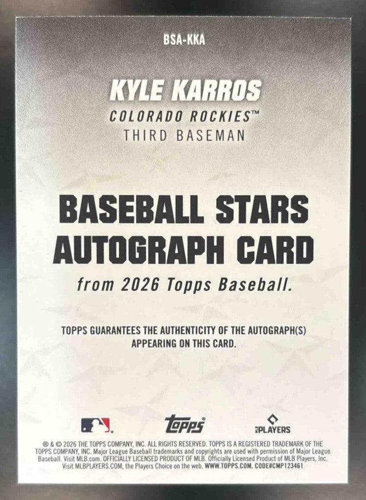 2026 Topps Kyle Karros Baseball Stars Auto RC Colorado Rockies
