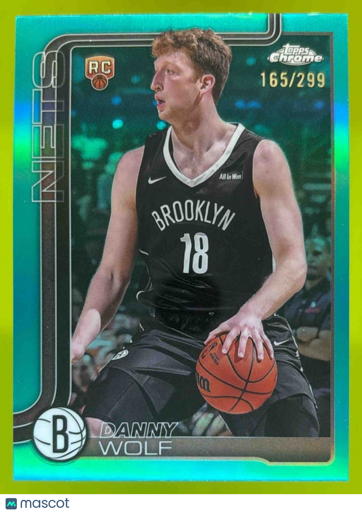2025-26 Topps Chrome Danny Wolf Teal Refractor 165/299 #277 RC Brooklyn Nets