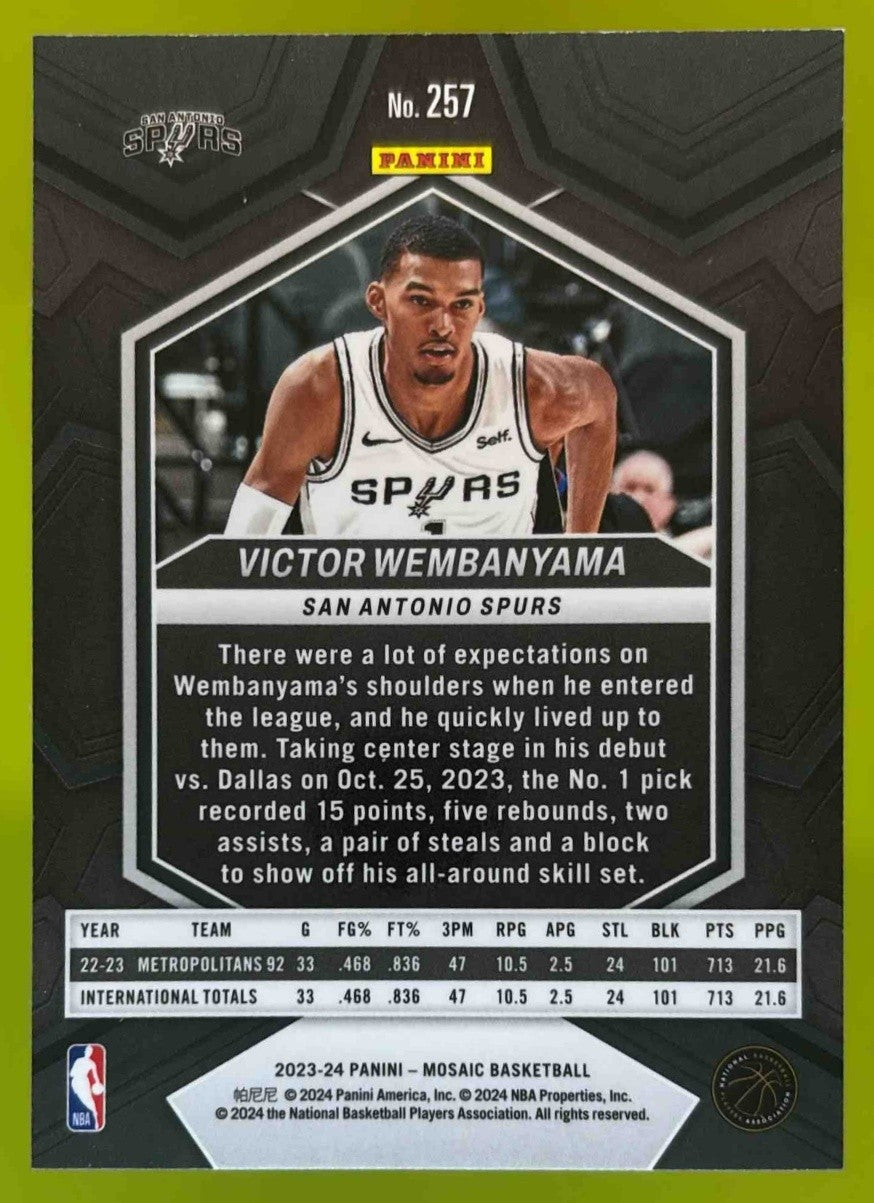 2023-24 Panini Mosaic Victor Wembanyama #257 NBA Debut RC San Antonio Spurs