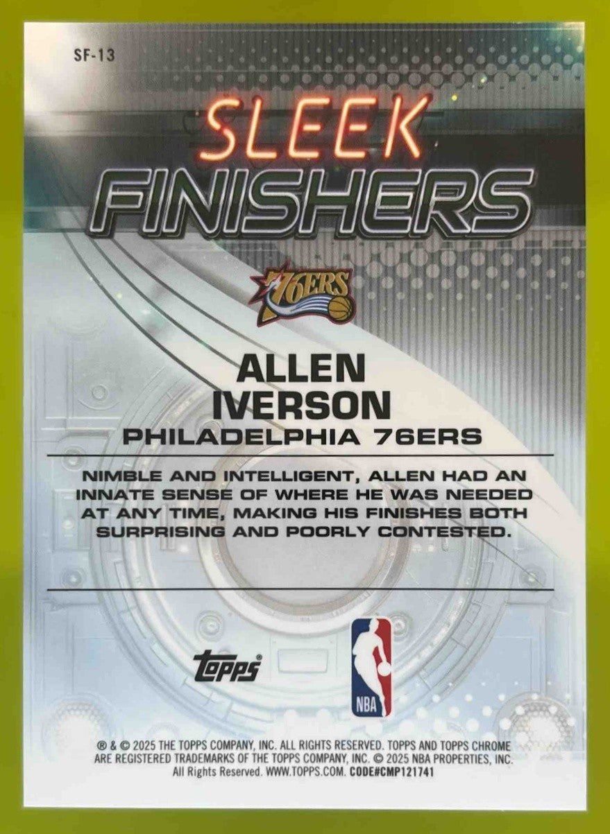 2025-26 Topps Chrome Allen Iverson Sleek Finishers Aqua /199 Philadelphia 76ers