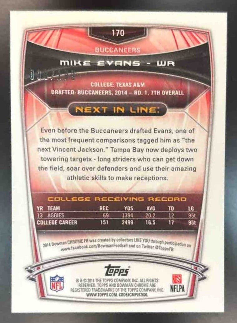 2014 Bowman Chrome Mike Evans Blue Refractor /199 #170 RC Tampa Bay Buccaneers