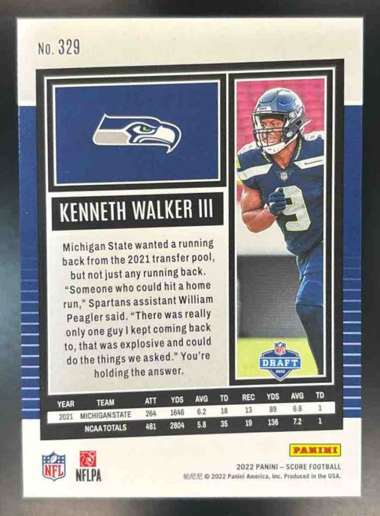 2022 Panini Score Kenneth Walker III Gold #329 RC Seattle Seahawks