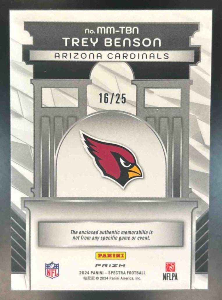 2024 Panini Spectra Trey Benson Monumental Patch /25 RC Arizona Cardinals